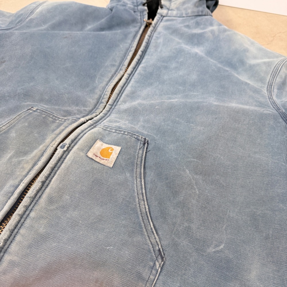 ultra faded vintage Carhartt Washed Duck blanket Lined Hooded Jacket J04 NVY 3XL - Picture 6 of 8